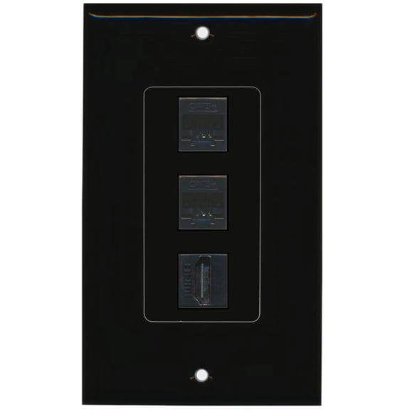 Ultra Spec Cables 2 Port Cat5e Ethernet HDMI Wall Plate Black