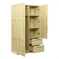 thumbnail image 4 of 70.87" High Wardrobe & Kitchen Cabinet, Freestanding Storage Cabinet with 2 Doors, 3 Adjustable Shelves and 2 Drawers, Modern Wooden Wardrobe Armoire Closet for Bedroom Living Room, Oak, 4 of 7