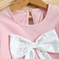 thumbnail image 5 of Odeerbi 3-10 Years Kids Girls Outfits Bow Ruffle Long Sleeve Tops Wide Leg Jeans Two-piece Set Cute Solid Color Casual Loungewear Kids Girls Clothes, 5 of 9