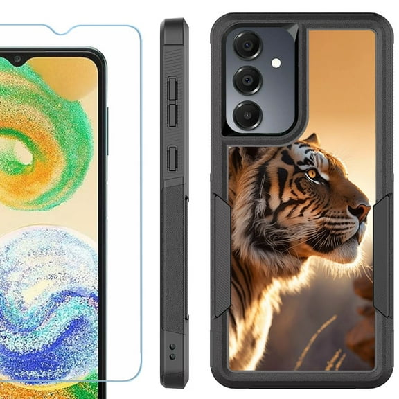 Heavy Duty Dual Layer Hybrid Phone Case for Samsung Galaxy S24 FE 5G with Tempered Glass Screen Protector, by OneToughShield - Tiger