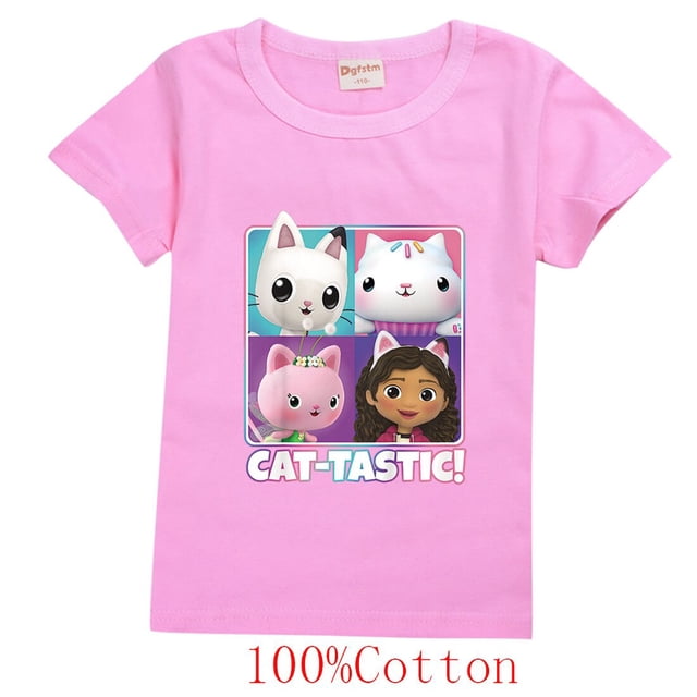Camiseta para niños, camiseta de manga corta con cuello redondo, moda de verano, ropa de gatos Gabby de dibujos animados para niña y niño zhangyuxiang LED