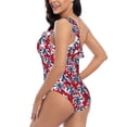 thumbnail image 4 of Haiem Palm Tree Pattern on Red Women's One Piece Swimsuits Tummy Control One Shoulder Bathing Suits Ruffle Swimwear-Small, 4 of 8