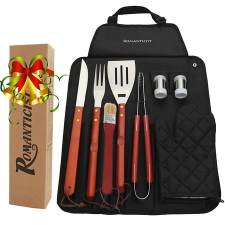 9pcs Stainless Steel Bbq Grill Tool Set With Hard Wood Handle In 9pcs Stainless Steel Bbq Grill Tool Set With Hard Wood Handle In Fold N Snap A Storage Outdoor Barbecue Accessories Kit For Men Gift