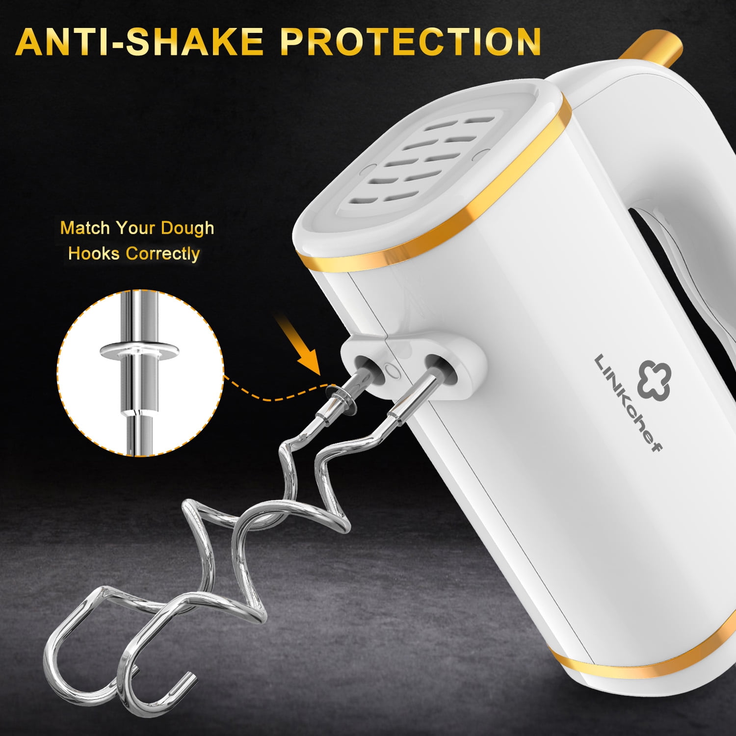 LINKChef Electric Hand Mixer, 5 Speed & Turbo Electric Mixer, Mixers for Kitchen (White)