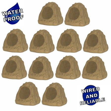 Theater Solutions 12R6S Outdoor Sandstone 6.5" Rock 12 Speaker Set for Deck Pool Spa Yard Garden