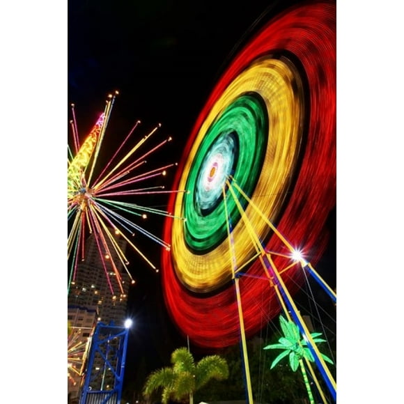 Amusement Park at Night, Surfers Paradise, Gold Coast, Queensland, Australia Poster Print by David Wall (24 x 36)