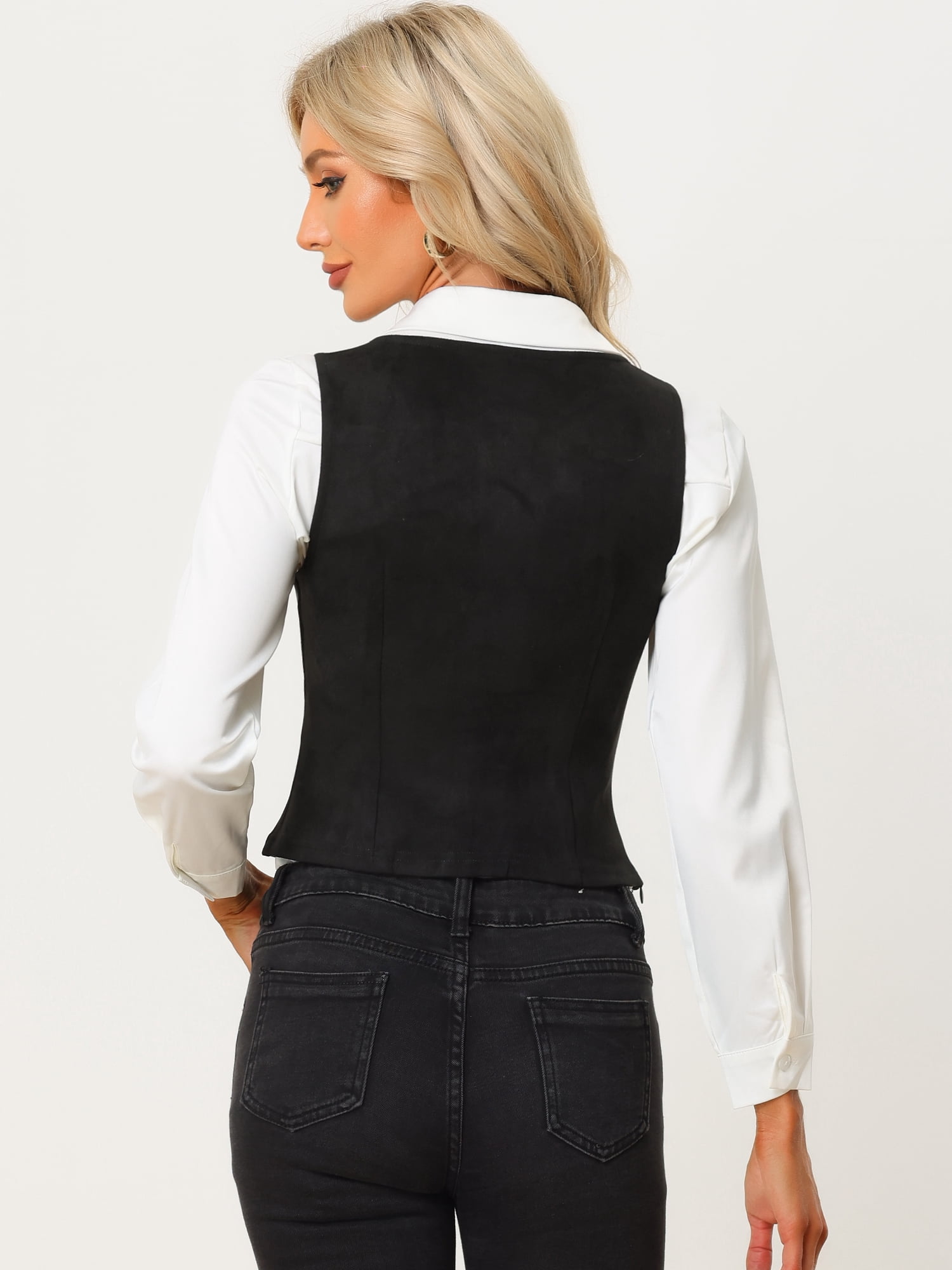 DARING DIVA Women's Faux Suede Vest Lace Up Party Sleeveless Jacket S Black