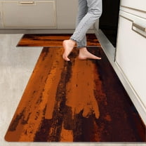 2 Pieces Kitchen Rugs, Abstract Anti Fatigue Non Slip Foam Cushioned Burnt Orange Dappled Art Modern Comfort Indoor Floor Mat Runner Rug Set for Laundry Office Sink Bathroom (17"x48" 17"x24")