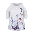 thumbnail image 4 of ICHUANYI Clearance Women's Printing Casual Short Sleeve T-shirt Hollow Out Tops(White, XL) ICHUANYI WER2023080812506, 4 of 7