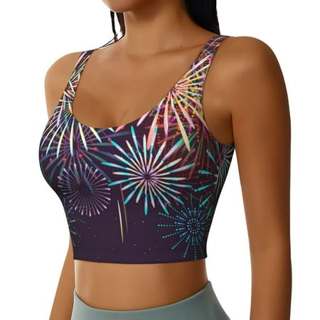 Picia Fireworks2 Sports Bra for Women Padded Strappy Sports Bras Medium Support Yoga Bra with Removable Cups Running Yoga Bra-Large