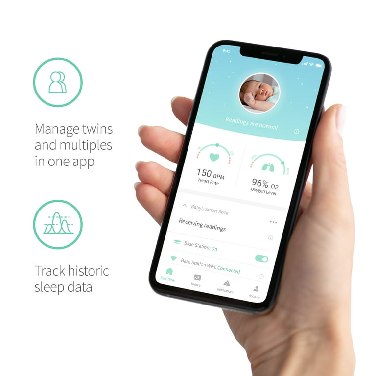 Owlet Smart Sock Baby Monitor with Heart Rate and Oxygen Tracking, for both  iOS and Android Devices