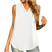 Usupdd Womens Tops Fashion Women's Casual Solid Color V-Neck Sleeveless Pullover Tops Blouse T-shirt Flattering Tops to Hide Tummy T Shirts for Women Loose Fit Female Shirts