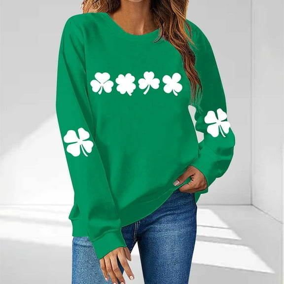 NTACZA Green Womens Sweatshirts Plus Size St. Patrick's Day Long Sleeve Crew Neck Sweatshirts Sweatshirts for Teen L