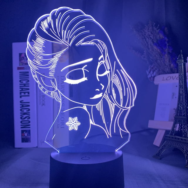 Luz nocturna LED 3D que cambia de color para niños con tema de Elsa