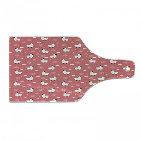 

Pink and White Cutting Board Puffy Lama Among Cumulus Clouds and Scribbles with Polka Dots Decorative Tempered Glass Cutting and Serving Board Wine Bottle Shape Coral Black White by Ambesonne