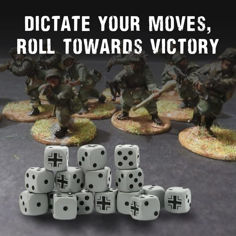 German Balkenkreuz D6 Dice Pack – 16 White Drab Dice With Black Symbols For Wargaming