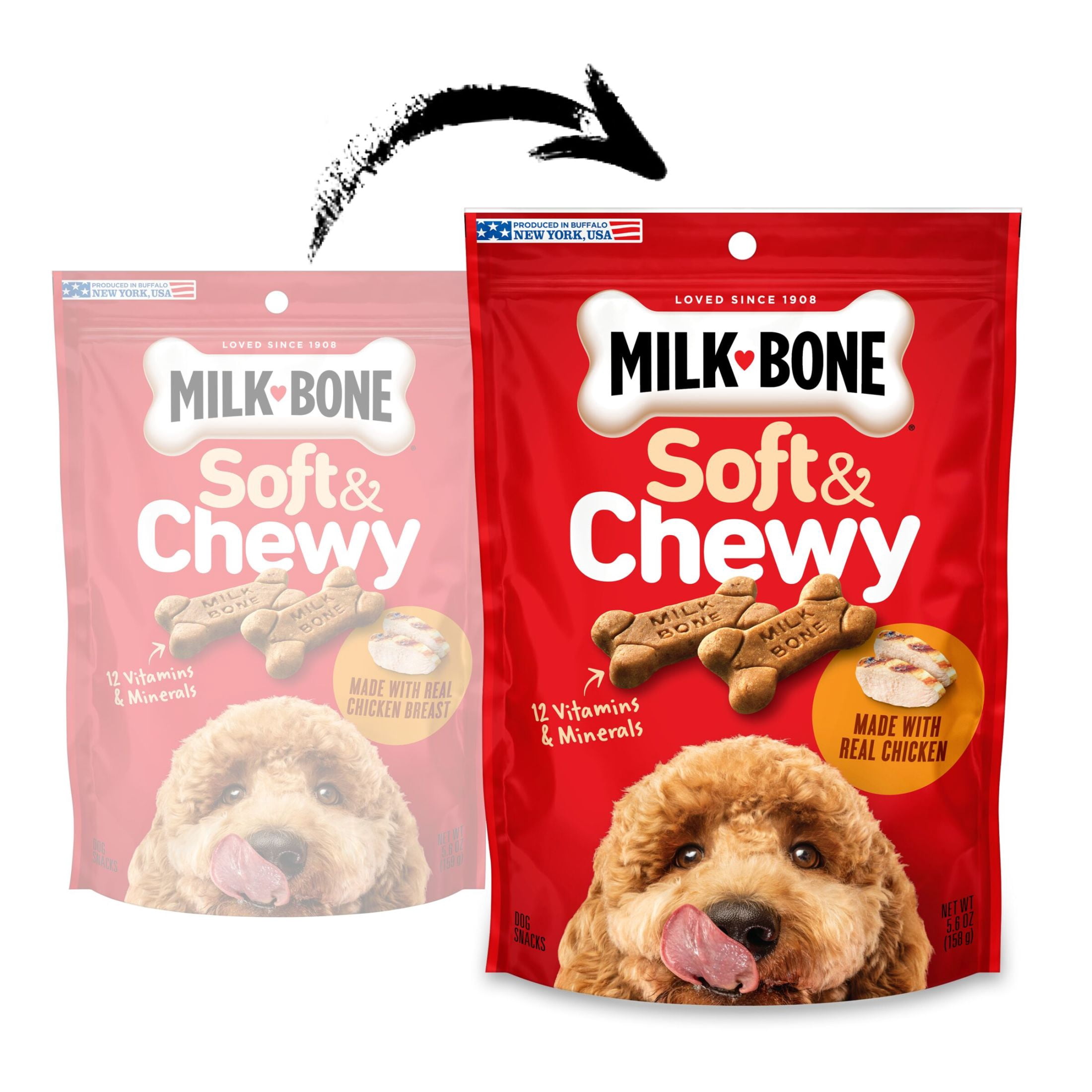 (24 pack) Milk Bone Soft & Chewy Dog Treats, Made with Real Chicken, 5.6 oz Pouch