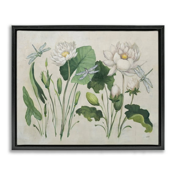 Stupell Industries Tranquil Lilies Vintage Plants & Flowers Painting Black Floater Framed Canvas Art Print Wall Art, 21 x 17