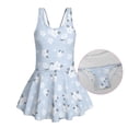 thumbnail image 6 of COEQINE Girls Swim Dress Fashion One Piece with Flowy Skirt & Built-in Brief, Classic Tank Style U-Neck and Wide Straps Swimsuit, for Beach & Pool, Sizes 5-6, Blue Floral, 6 of 8