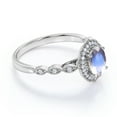 thumbnail image 3 of JeenMata 1.75 ct Vintage Art Deco Oval Blue Moonstone and Moissanite Halo Wedding Ring in 18K White Gold over Silver, 3 of 6