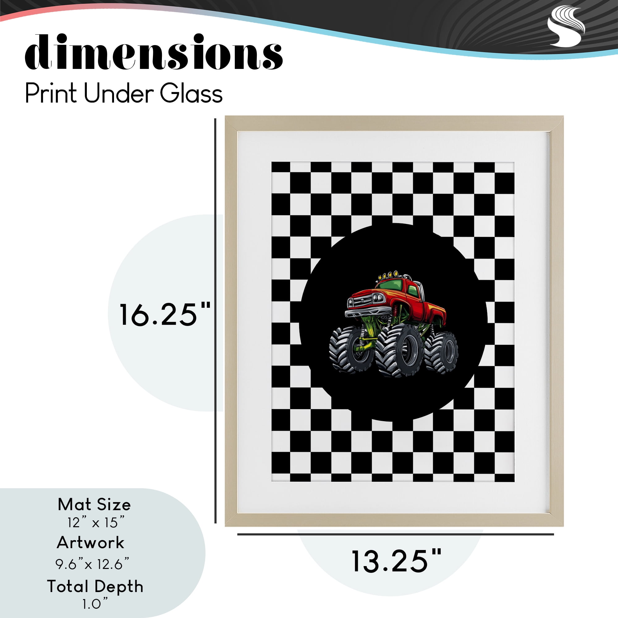 Monster Truck Dude Birch Framed Print Under Glass, design by Kim Allen