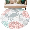 thumbnail image 2 of Teal Red Crab Coastal Large Round Rug 8 FT, Non Slip Living Room Area Carpet, Summer Coral Nautical Washable Soft Circle Rug Non-Shedding Floor Carpet for Bedroom Office Dining Room, 2 of 9