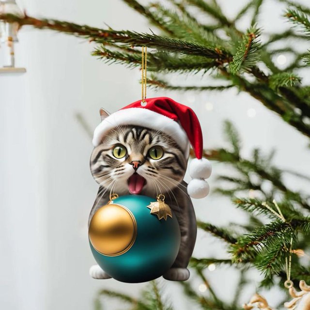 2D Acrylic Funny Cat Christmas Tree Ornament Christmas ChristmasHanging X7H2
