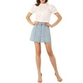thumbnail image 2 of MODA NOVA Junior's Stand Collar Short Sleeve Keyhole Back Blouse White L, 2 of 5