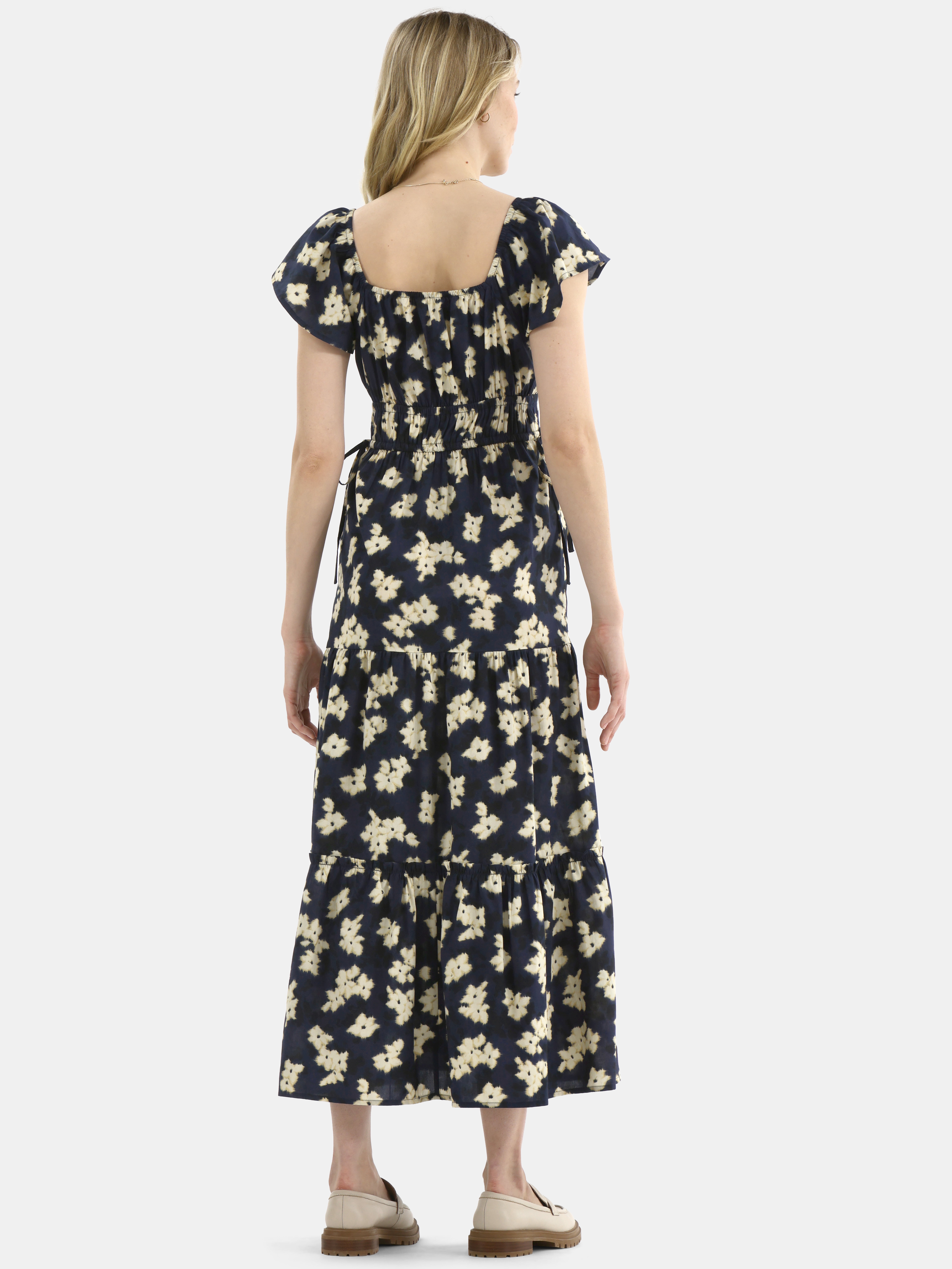 Time and Tru Women's Cotton Print Maxi Dress with Flutter Sleeves, Sizes XS-XXXL