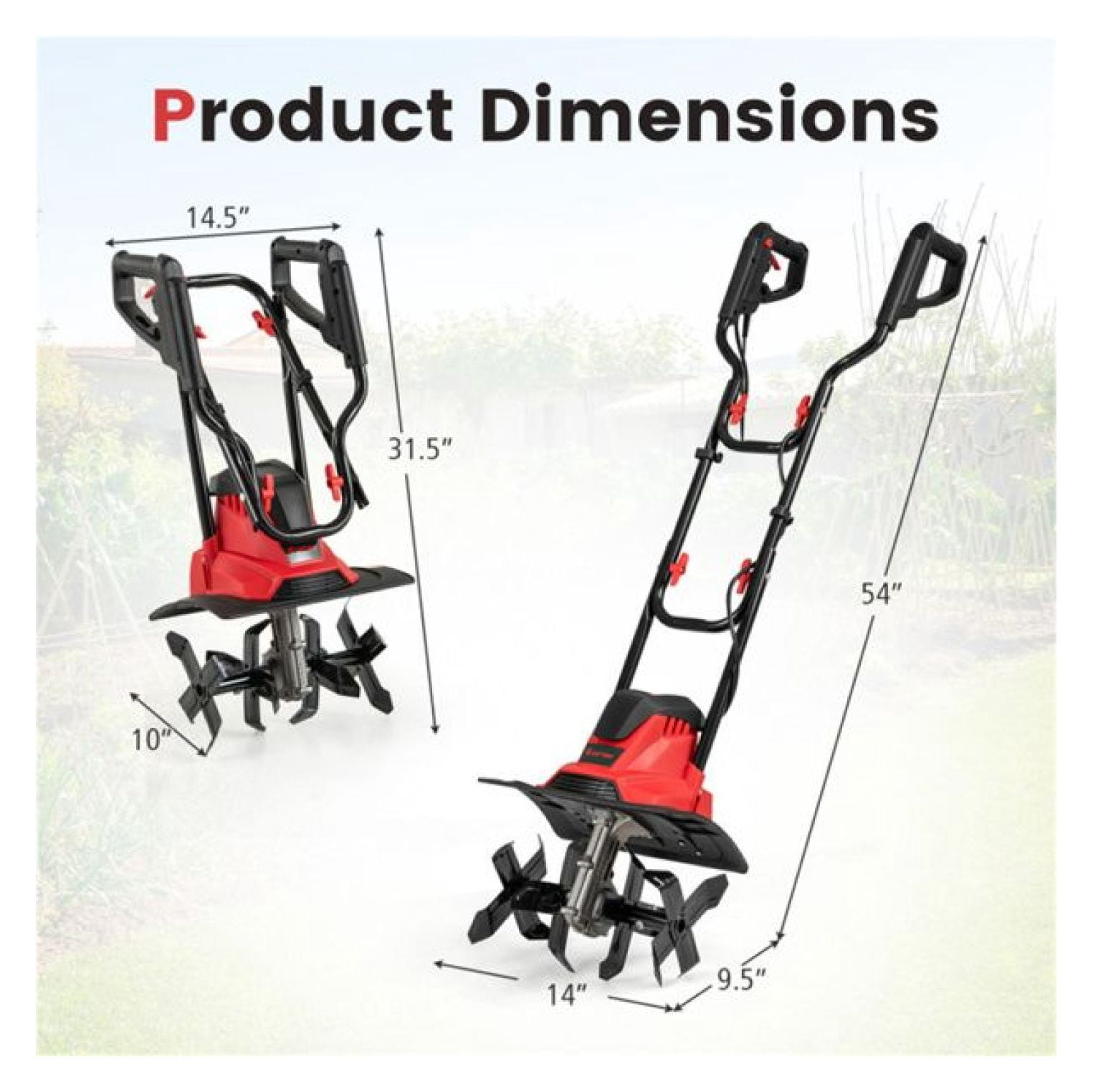 10 Amp Electric Tiller - 14" Garden Cultivator with 4 Blades, Foldable Handle, 380 RPM - Soil Preparation for Planting