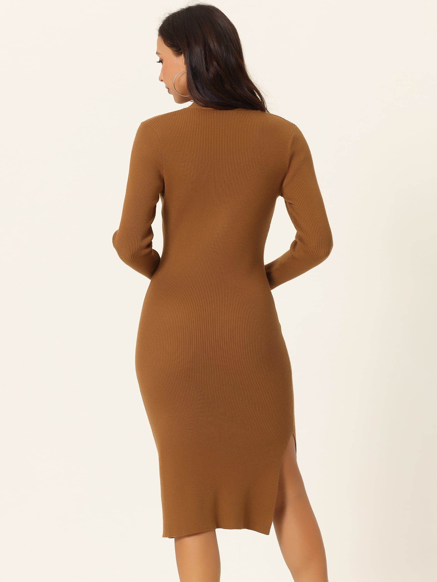 DARING DIVA Slim Fit Ribbed Knit Bodycon Sweater Dress L Brown