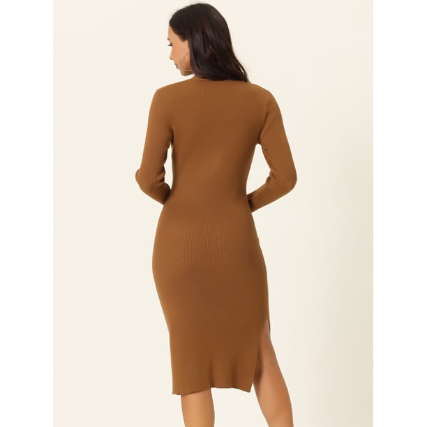 ribbed knit bodycon sweater dress Ribbed Knit Square Neck Bodycon Sweater Dress Pink / M