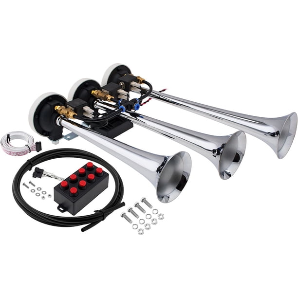Vixen Horns Loud 3 Three Trumpet Musical Air Horn With 8 Tunes Chrome