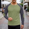 thumbnail image 2 of KHONTS Men's Henley Shirt Raglan Long Sleeve T Shirts Casual Lightweight Tops Classic Fashion Tees Army Green L, 2 of 7