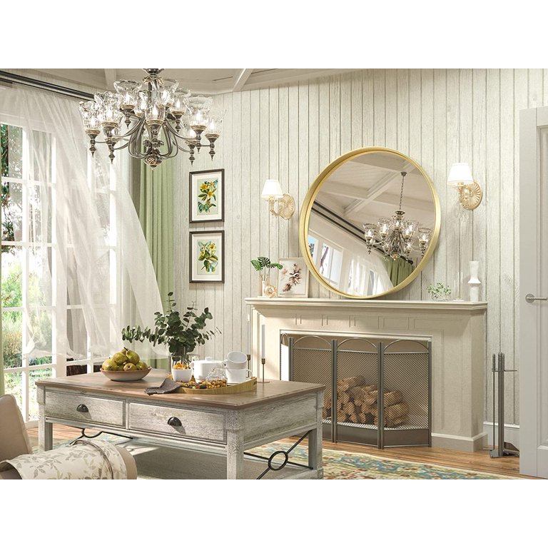 TETOTE 30 Inch Round Mirror - Brushed Gold Aluminum Frame, Tempered Glass, Over Sink, Living Room