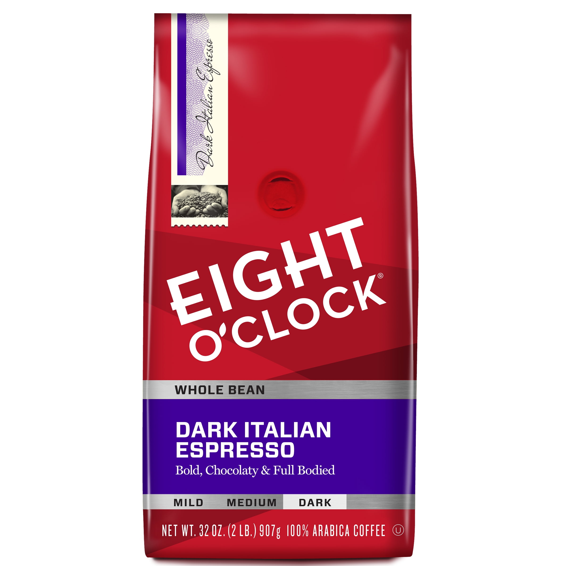 Eight O'Clock Dark Italian Espresso Dark Roast Whole Bean Coffee Bag, 32 oz