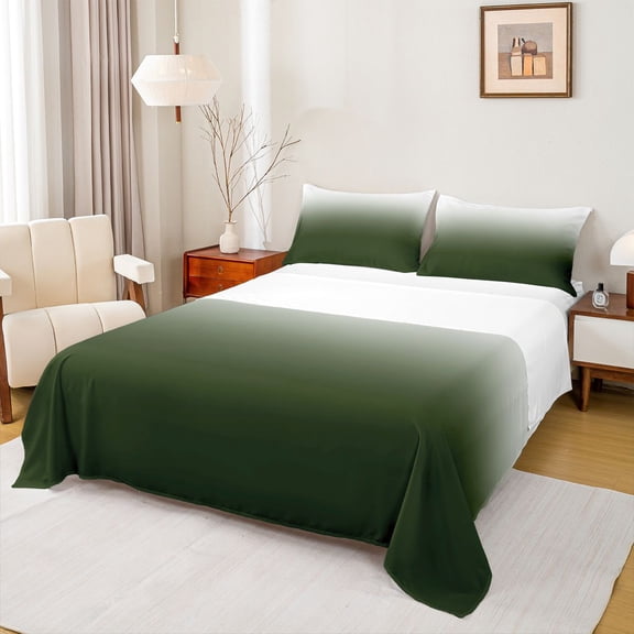 jejeloiu Modern Minimalist Style Twin Sheet Sets,Abstract Geometric Twin Fitted Sheet,Gradient Green White Flat Sheet For Men Women,Super Cozy Room Decor,3-Piece