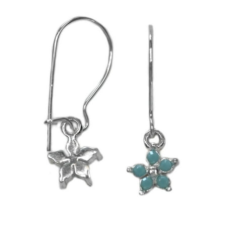 Childrens Sterling Silver Birthstone Earrings - Childrens Flower Earrings with Swarovski(R) Crystal Turquoise-Color Sterling Silver