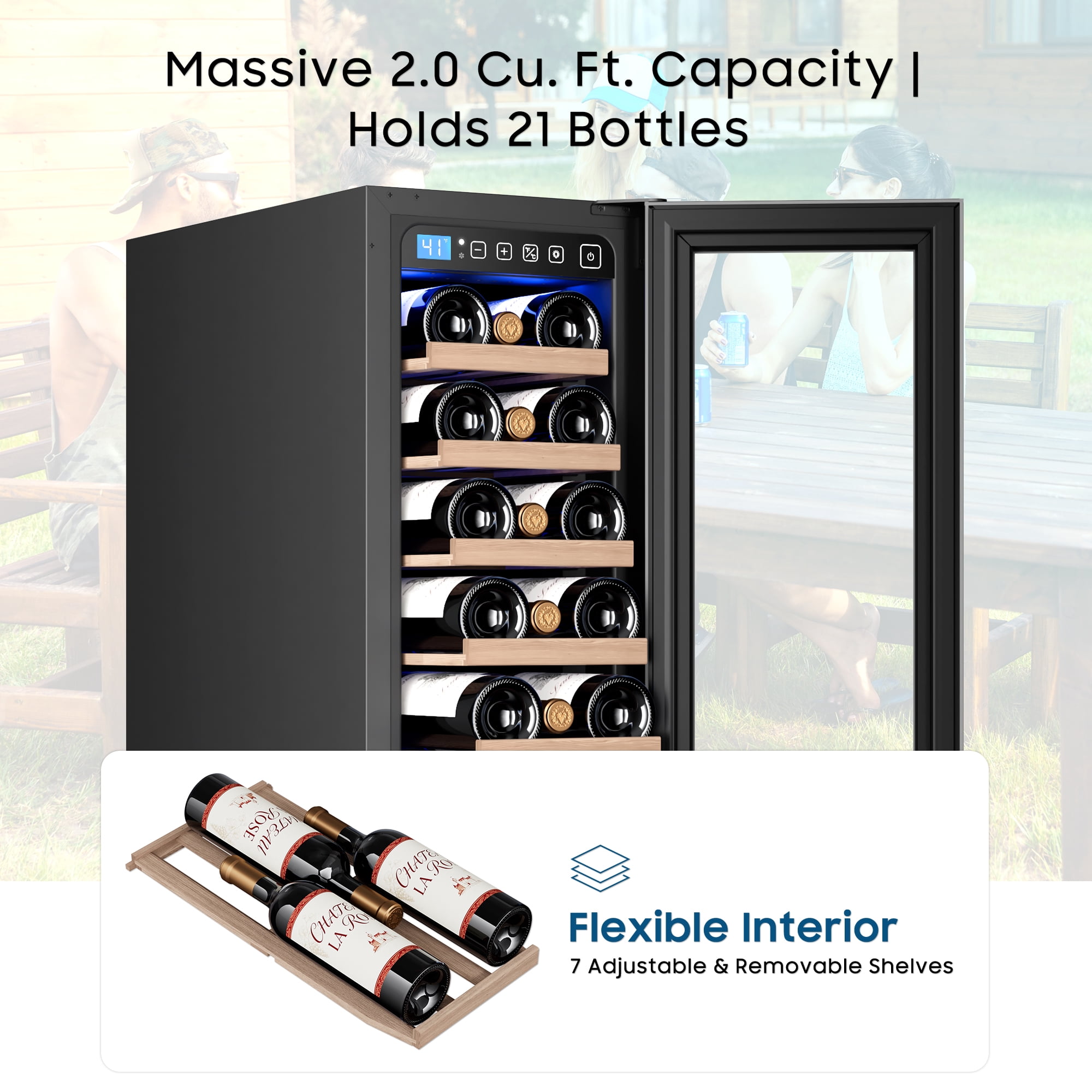 AVAHUM 12 Inch 21-Bottle Under Counter Wine Refrigerator, Professional Built-In Wine Cooler, Round Handle