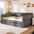 thumbnail image 5 of Harper & Bright Designs Queen Upholstered Daybed Sofa Bed with Trundle, Lambswool Platform Bed Queen Size with USB for Living Room Bedroom, Gray, 5 of 12