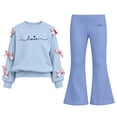 thumbnail image 2 of Auroural Girls Clothes Sets 10-12 Girls Bow Sweatshirt Crewneck Long Sleeve Pullover Top Girl's Heart Shaped Printed Top Flare Pants Two-Piece Set Kids Fall, Winter, Cute, Casual 5-15 Years, 2 of 9