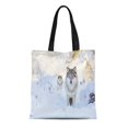 thumbnail image 1 of JSDART Canvas Tote Bag Gray Snow Two Wolves in Cold Winter Forest Wolf Reusable Shoulder Grocery Shopping Bags Handbag, 1 of 1