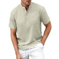 thumbnail image 6 of DPTALR Men's Henley Stand Collar T-Shirt,Short Sleeve Casual Pocket Top,Beige,Big Men's,Tall Men's XXXL,Young Men's Shirts, 6 of 9