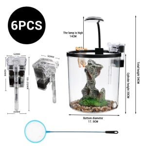 Ataucjin Aquarium Fish Tank Starter Kit with Silent Pump & Atmosphere Light Tabletop Decoration Tank with Landscape Stone Acrylic Rectangular Aquarium for Fish, Shrimp, Goldfishs 17.5x17.5x20cm