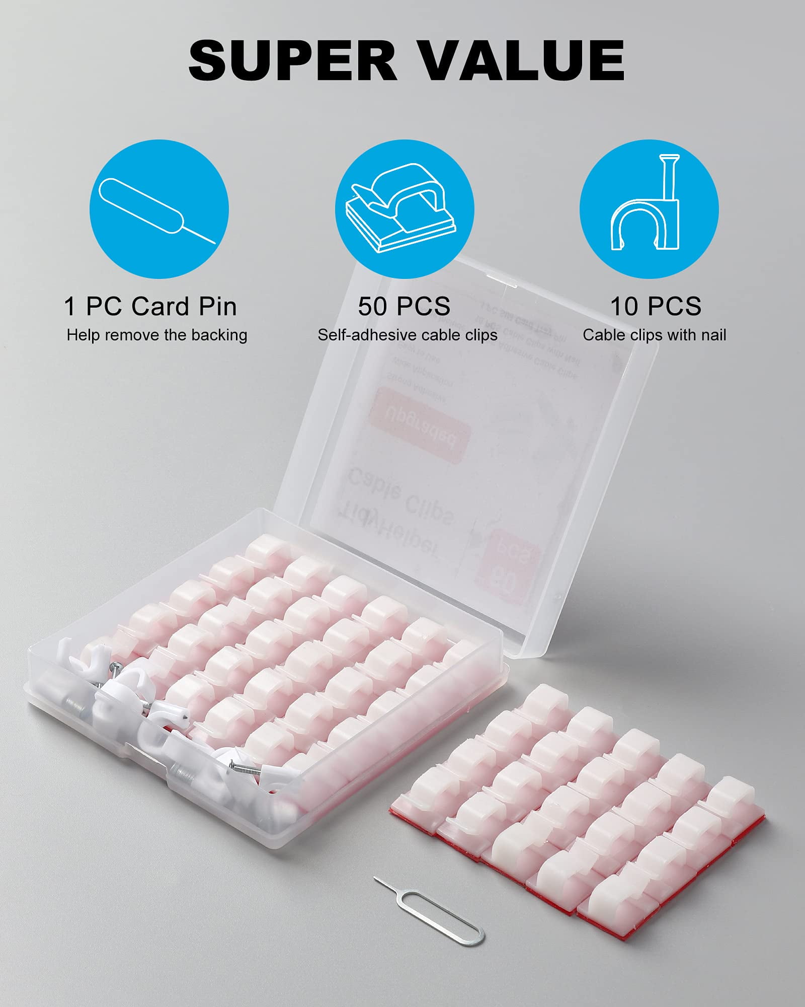 Adhesive Cable Clips White (60 PCS), Upgraded Wire Clips for Cable