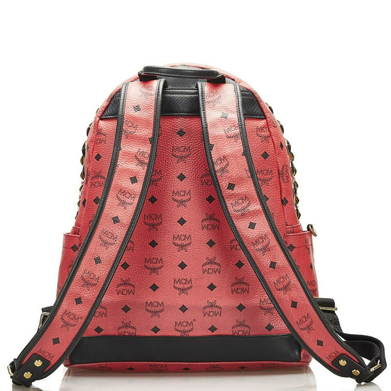 Authenticated Used MCM Visetos Glam Studded Rucksack Backpack Pink