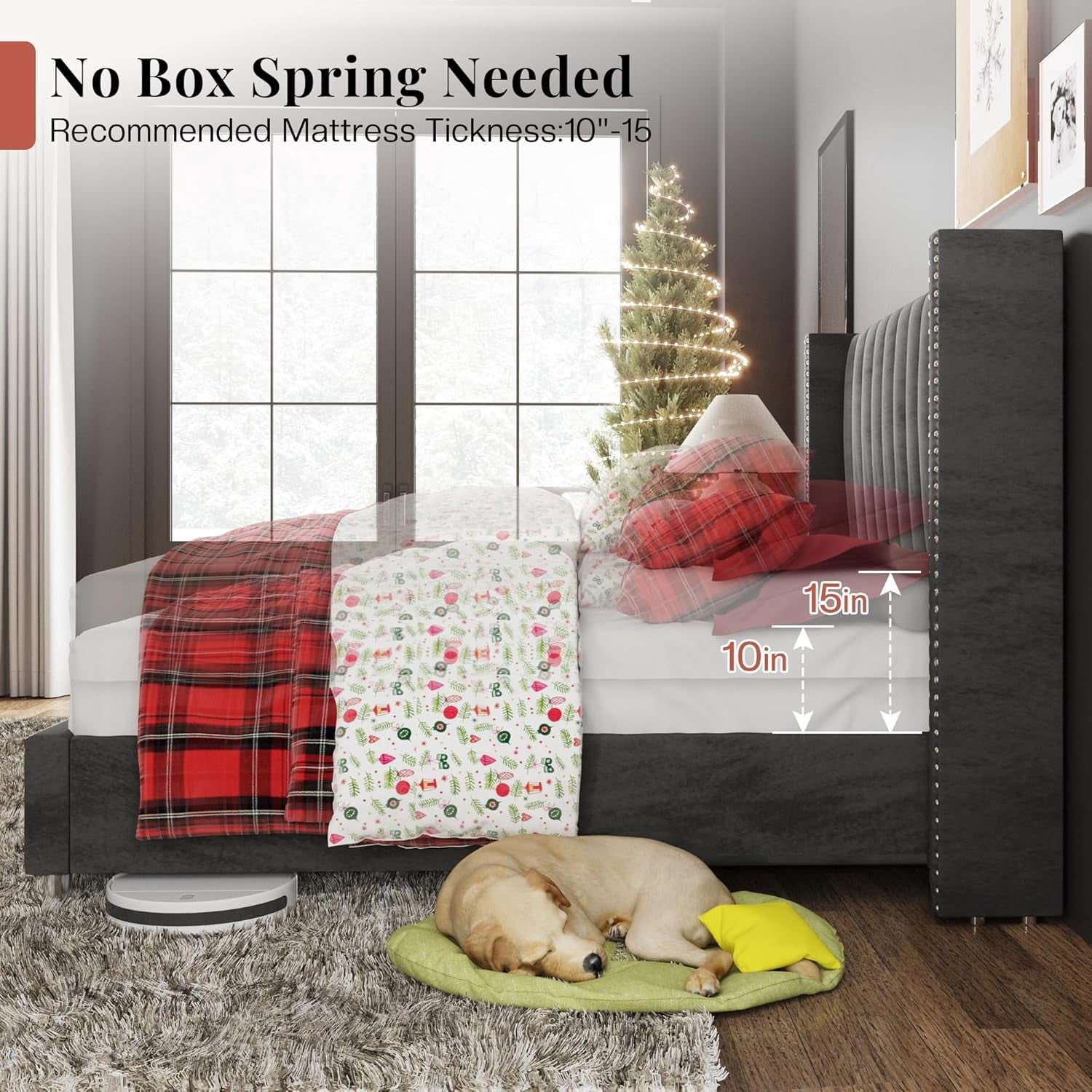 VanAcc Queen Velvet Tufted Upholstered Platform Bed Frame with Headboard , No Box Spring Needed, Grey