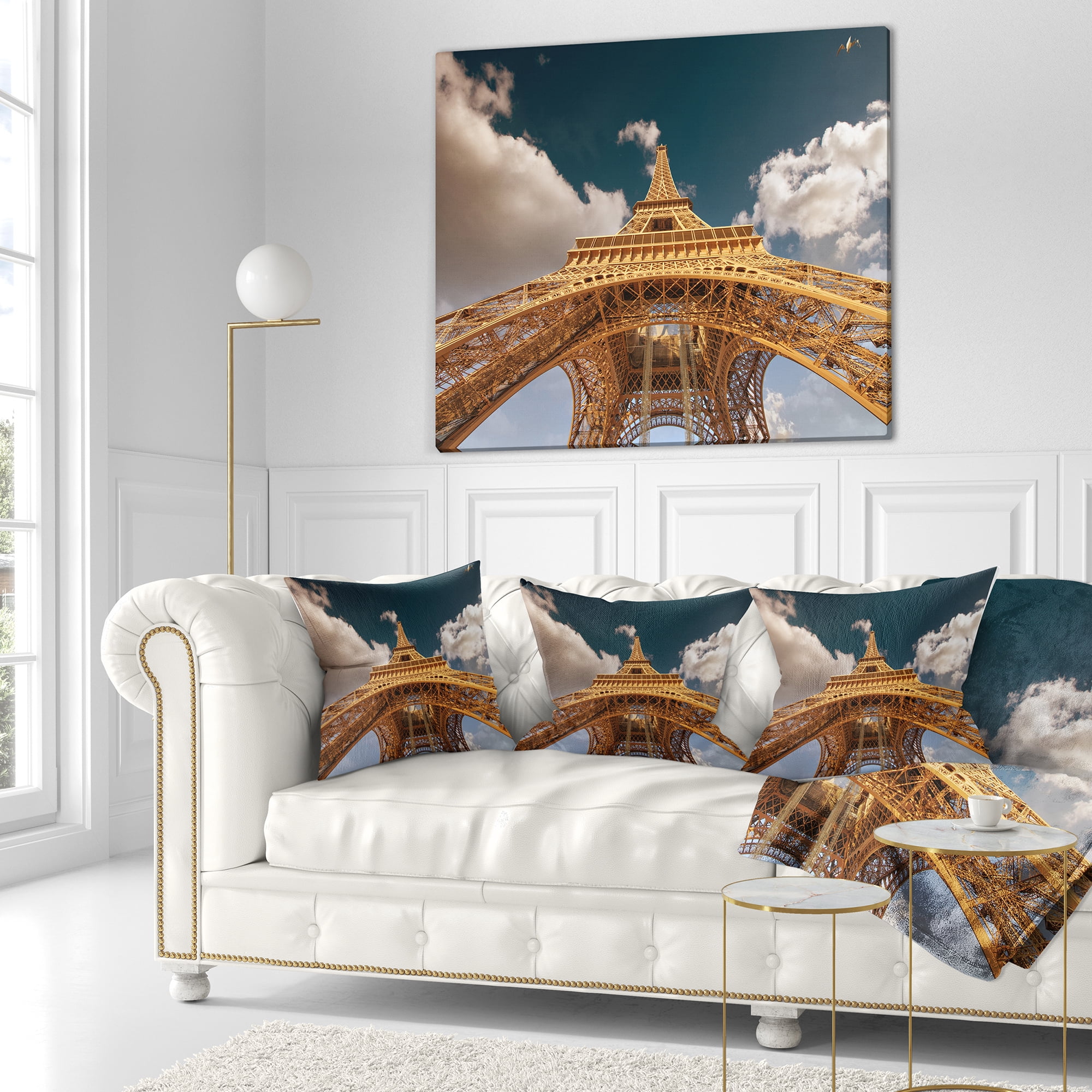 Designart Beautiful View of Paris Paris Eiffel Towerunder Dark Sky - Cityscape Throw Pillow - 18x18