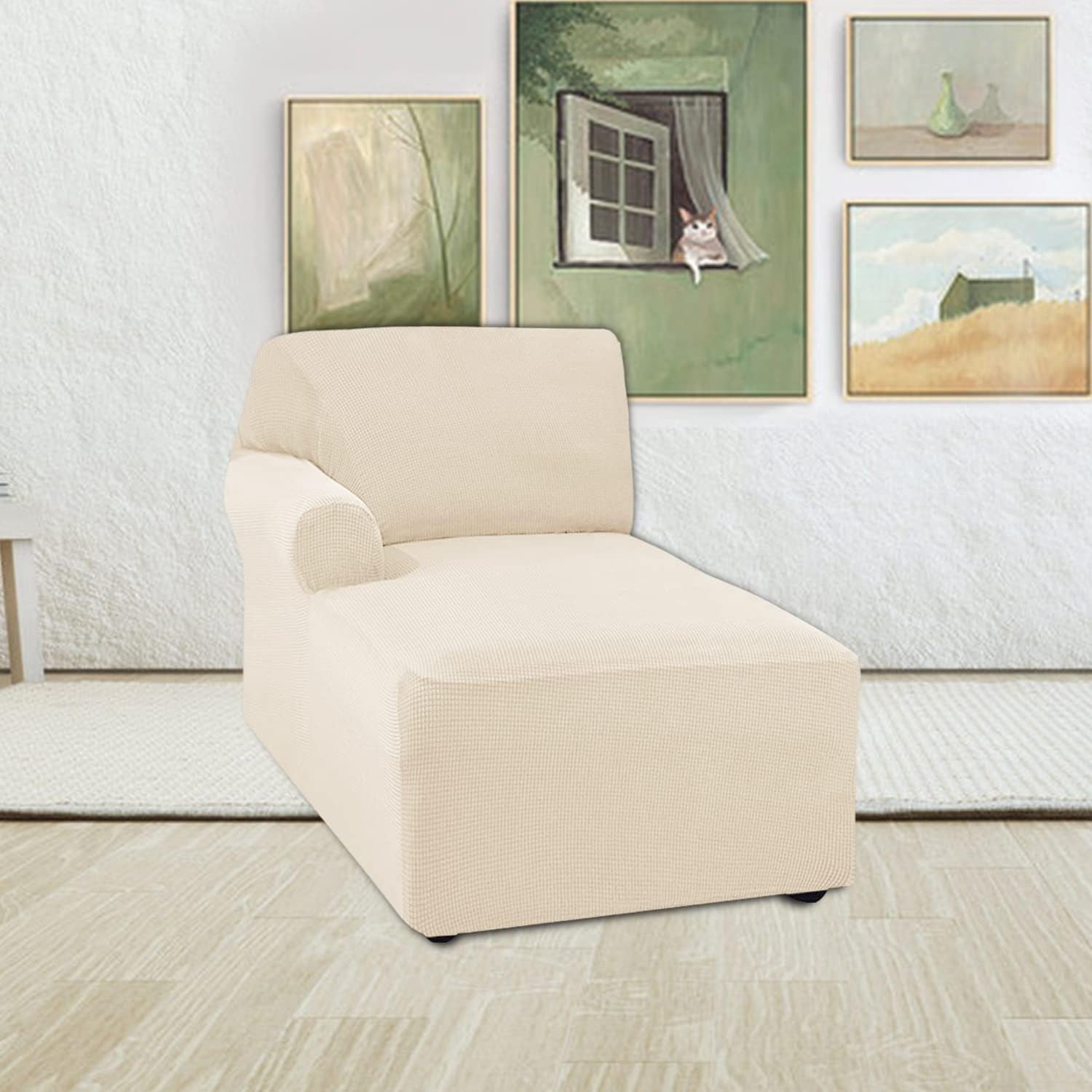 Jacquard Chaise Lounge Cover,Modern Polar Fleece sectional Sofa slipcover,Stretch Left/Right Armchair Cover for loveseat L Shaped Sofa (Beige,Left Chaise Lounge)