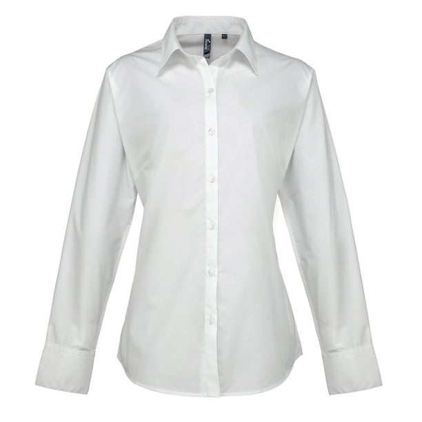 Premier- Camisa de trabajo de manga larga con popelín de gran para mujer (Blanco)